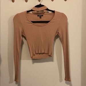 Topshop pink long sleeve crop top
